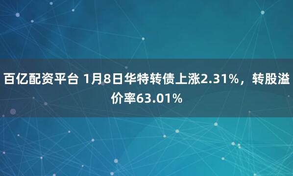 百亿配资平台 1月8日华特转债上涨2.31%，转股溢价率63.01%