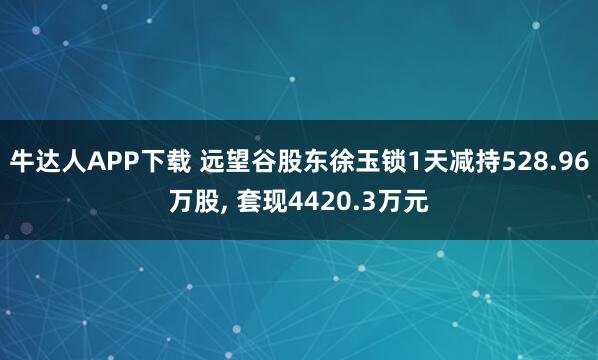 牛达人APP下载 远望谷股东徐玉锁1天减持528.96万股, 套现4420.3万元